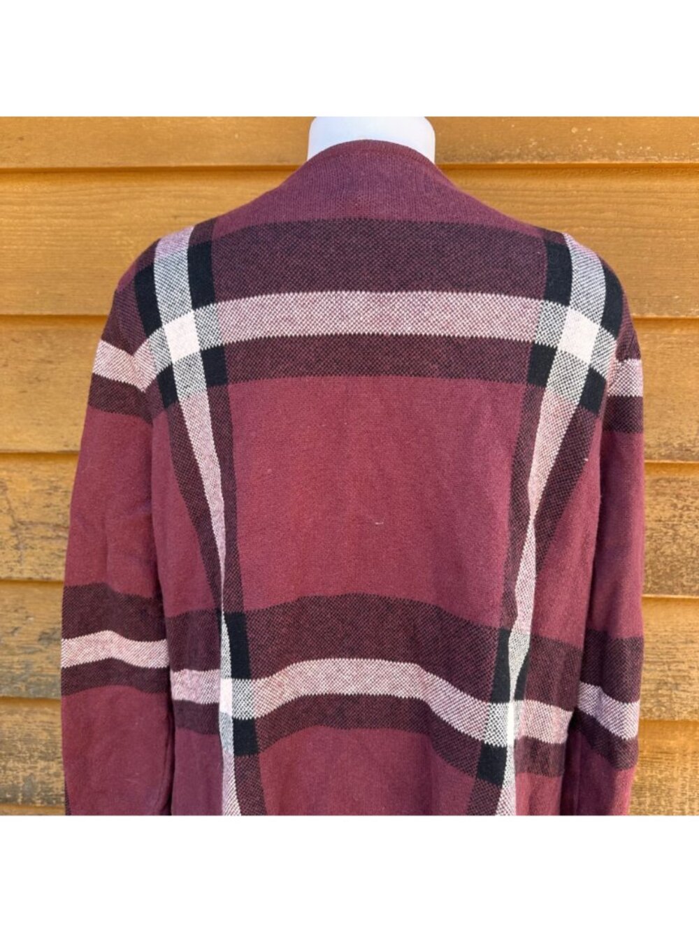 Plaid Open Front Cardigan Jacket By Elle Size XL Burgundy & Black Tones - Picture 7 of 8